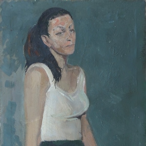 Portrait of a girl. Oil painting original socialist realism artist Bondarenko 90-55 cm oil on canvas 1960s