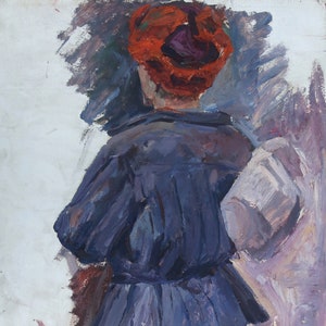 Boceto. Pintura al óleo antigua original del realismo socialista Arte soviético Artista ucraniano Gribok D.K. 80-50 cm Óleo sobre cartón Años 70