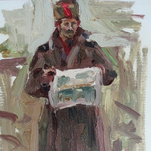 Retrato. Pintura al óleo original del artista ucraniano Repka S. 35-23 cm cartón óleo década de 1970