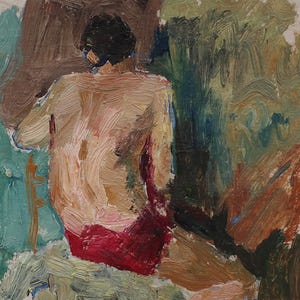 Modelo. Pintura al óleo original del artista ucraniano Zakharov A. 29-13 cm, cartón, óleo, década de 1970.