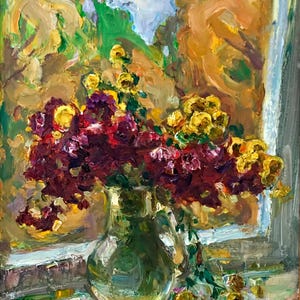 Bodegón otoñal. Pintura original de la artista ucraniana Repka. 77-50 cm, óleo sobre cartón.