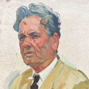 Retrato de un hombre. Pintura al óleo antigua original del artista ucraniano Basanets P. 44-29 cartón óleo década de 1970