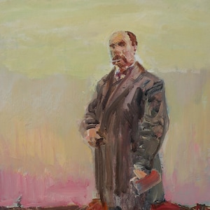 Retrato de Lysenko. Pintura original del artista ucraniano Tomenko G. 32-21 cm, óleo sobre cartón, década de 1970