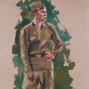 Boceto. Pintura original del artista ucraniano Zakharov A. 62-41 cm, óleo sobre cartón, década de 1970.