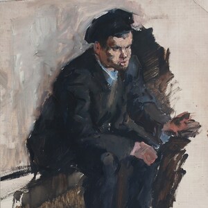 Boceto. Pintura al óleo antigua. Original del realismo socialista. Arte soviético. Artista ucraniano Gribok D.K. 71-47 cm. Óleo sobre cartón. Años 70.