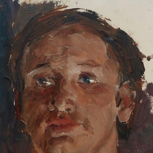 Retrato. Pintura original del artista ucraniano Tyshchetsky V. 24-16 cm, óleo sobre cartón, década de 1980