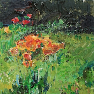 Tulipes. Artiste ukrainien Yalansky A. 29-20 cm, huile sur toile sur carton