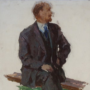 Retrato de Lenin. Artista ucraniana Khitrova T. 49-33 cm, óleo sobre cartón, década de 1970