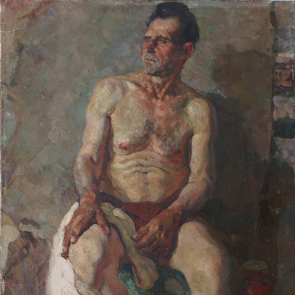 Model. Oil painting original socialist realism artist Litvinov V. 96-64 cm oil on canvas 1960s