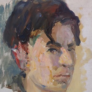 Retrato. Pintura original del artista ucraniano Yatsenko V. 35-23 cm, óleo sobre cartón.