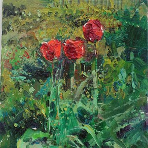 Tulipanes. Artista ucraniano Yalansky A. 30-20 cm, óleo sobre lienzo sobre cartón.