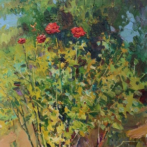 Rosas. Artista ucraniano Yalansky A.35-23 cm, óleo sobre tela sobre papelão