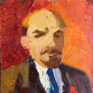V. Lenin. Pintura al óleo original del artista ucraniano Iskam V. 22-16 cm cartón óleo década de 1970