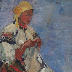 Portrait. Artiste ukrainienne Shurupov K. 30-20 cm, huile sur carton, années 1960