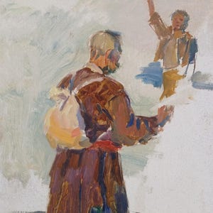 Boceto. Pintura original del artista ucraniano Yatsenko V. 48-33 cm, óleo sobre cartón.