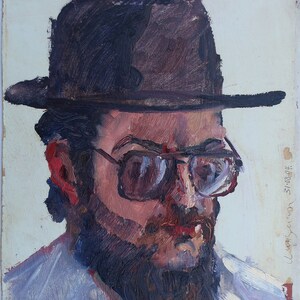 Retrato de un hombre. Pintura al óleo antigua original del realismo socialista Arte soviético Artista ucraniano Gribok D.K. 31-21 cm cartón óleo año 1994
