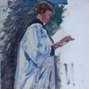 Retrato de un hombre. Pintura al óleo antigua. Original del realismo socialista. Arte soviético. Artista ucraniano Gribok D.K. 36-24 cm. Óleo sobre cartón. Años 90.