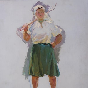 Portrait.Ukrainische Künstlerin Khitrova T. 68-49 cm, Öl auf Leinwand auf Karton, 60er Jahre