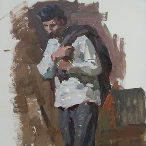 Retrato de un hombre. Pintura al óleo original del artista ucraniano Chernikov V. 47-33 cm óleo sobre cartón década de 1970