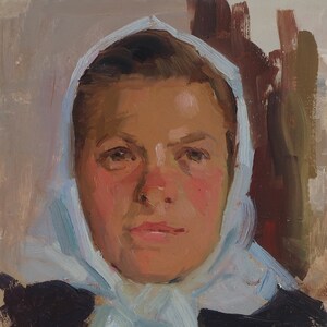 Retrato del artista ucraniano Poltavsky V. 27-19 cm, óleo sobre cartón, 1960