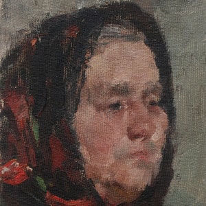 Retrato. Pintura original del artista ucraniano Tyshchetsky V. 21-15 cm, óleo sobre cartón, años 80.
