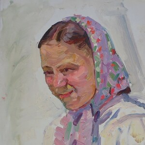 Portrait. Artiste ukrainienne Khitrova T. 33-24 cm, huile sur carton, années 1970