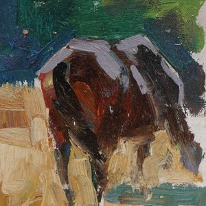 Caballo. Artista ucraniano Yalansky A.9-13 cm, óleo sobre cartón