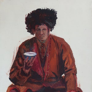 Boceto. Pintura al óleo antigua. Original del realismo socialista. Arte soviético. Artista ucraniano Gribok D.K. 69-50 cm. Óleo sobre cartón. Años 70.