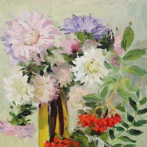 Naturaleza muerta. Pintura al óleo original de la artista ucraniana Tolokonnikova M 34-24 cm óleo sobre cartón