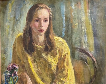 Girl with flowers. Oil painting original Ukrainian artist Repka S. 97-73 cm oil on canvas 1994year