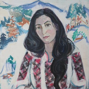 Portrait. Peinture originale de l'artiste ukrainienne Ganja P. 69-50 cm, huile sur toile sur carton, années 1990