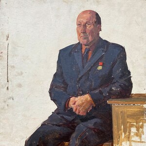 Retrato de un hombre. Pintura al óleo original del artista ucraniano Chernikov V.70-50 cm cartón óleo década de 1970