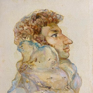 Pushkin. Pintura al óleo original de la artista ucraniana Abutkova N. 50-40 cm cartón óleo año 1987