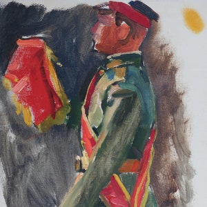 Retrato de un militar, pintura al óleo antigua, original, realismo socialista, arte soviético, artista ucraniano Vovk S.A.35-24 cm, cartón, óleo