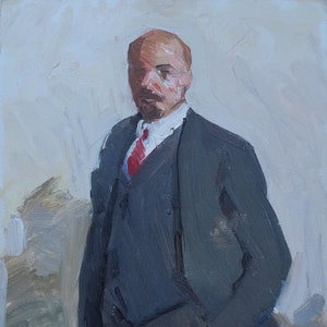 Vladimir Lenin Pintura al óleo original del artista ucraniano Belyak V. 25-19 cm óleo sobre cartón años 70