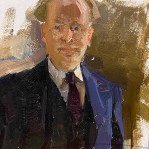 Retrato de un hombre. Pintura al óleo original del artista ucraniano Iskam V.V. 17-18 cm óleo sobre cartón década de 1970