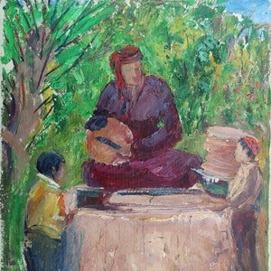 Boceto. Pintura al óleo antigua original del realismo socialista Arte soviético Artista ucraniano Gribok D.K. 45-35 cm Óleo sobre cartón Años 80