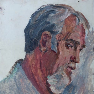 Portret van een man. Antiek olieverfschilderij. origineel van socialistisch realisme Sovjetkunst Oekraïense kunstenaar Gribok D.K. 25-20 cm karton olieverf 1994 jaar