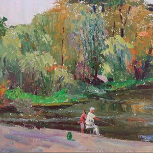 De pesca. Artista ucraniano Shifman I. 48-62 cm, óleo sobre cartón, década de 1970