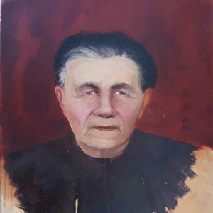 Portret van een man. Antiek olieverfschilderij origineel van socialistisch realisme Sovjetkunst door de Oekraïense kunstenaar Oleinik N.T. karton olieverf 41-33 cm 1963