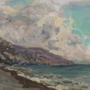 Paisaje. Pintura original del artista ucraniano Polyakov S. 18-23 cm, óleo sobre cartón, década de 2000