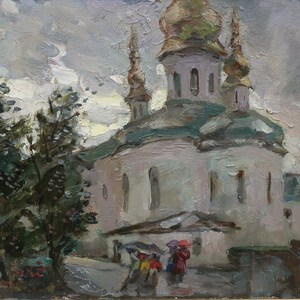 Église. Artiste ukrainien Yalansky A. 40-50 cm, huile sur carton des années 1980