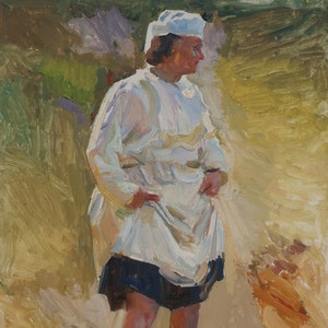 Portrait. Peinture originale de l'artiste ukrainien Tomenko G. 34-29 cm, huile sur carton, années 1970.