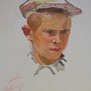 Retrato. Pintura original del artista ucraniano Tomenko G. 33-29 cm, óleo sobre cartón, década de 1960