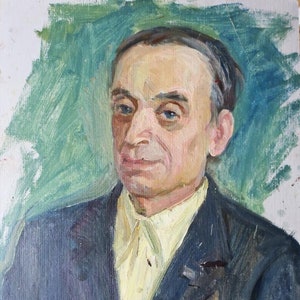 Retrato de un hombre. Pintura al óleo original del realismo socialista del artista ucraniano Lavrinenko V. 47-34 cm cartón óleo década de 1970