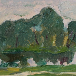 El sol se está poniendo. Pintura al óleo original del artista ucraniano Khokhlov S. 11-19 cm cartón óleo 1975año