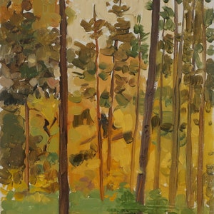 Paisaje. Artista ucraniano Prizant L. 22-17 cm, óleo sobre cartón, años 1960