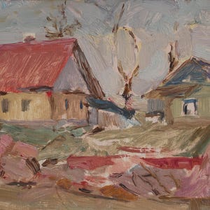 Paisaje. Pintura original del artista ucraniano Yatsenko V. 32-19 cm, óleo sobre cartón.