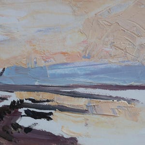 Paisaje. Pintura original del artista ucraniano Yatsenko V. 10-16 cm, óleo sobre cartón, década de 1960.