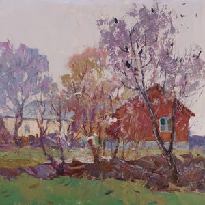 Paysage. Artiste ukrainienne Shurupov K. 49-56 cm, huile sur carton, 1960